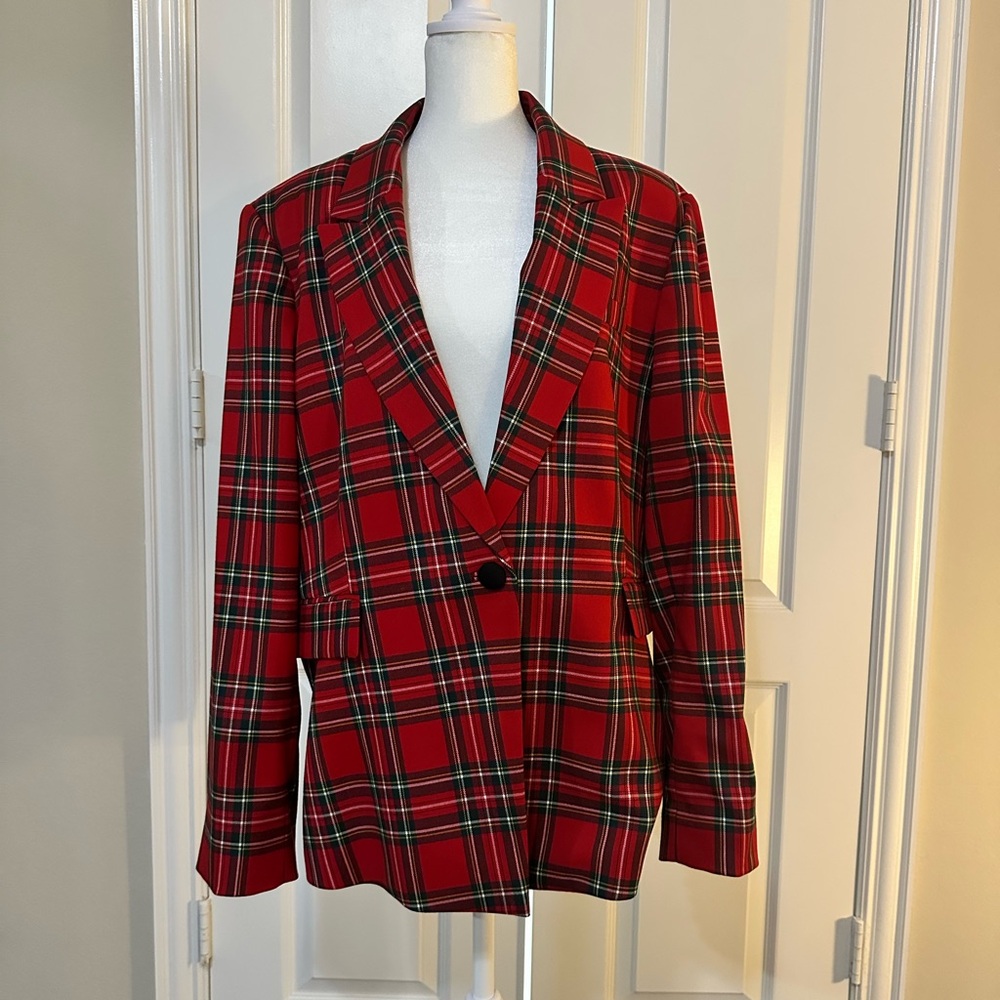 Preston & York Red Plaid Blazer with Tailored Fit and Structured Shoulders